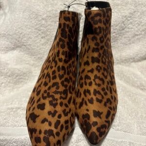 Leopard Print Pointed Toe Ankle Boots - Brown/Black